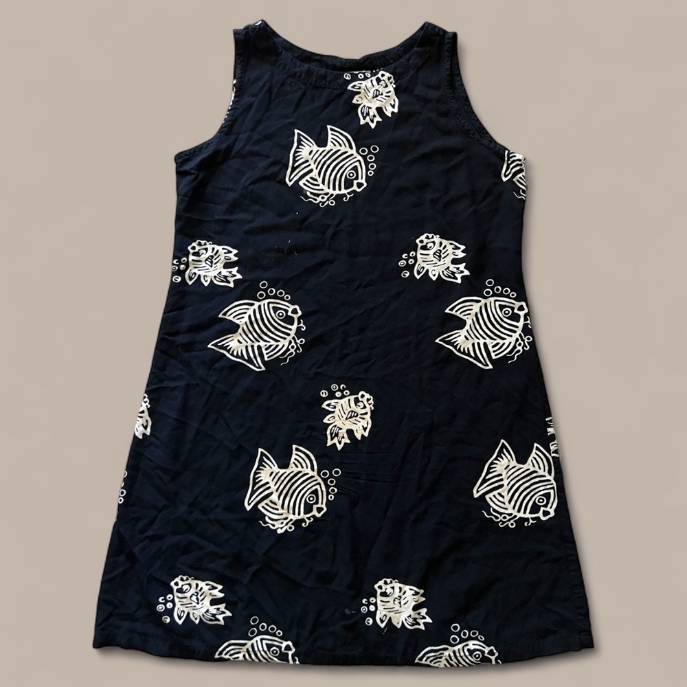 Vintage Peppermint Bay New York Black Fish Nautical Print Sleeveless Dress